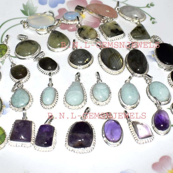 100% Natural Multi-Color Larimar Prehnite Labradorite MIx Gemstone Pendants Handmade Pendants Wholesale Price Pendants Making For Jewelry.