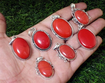 Natural Red Coral Gemstone Pendant* Silver Plated Pendants* Necklace Pendants* Natural Tiger Eye Pendants* Wholesale Mix Shape Pendants.