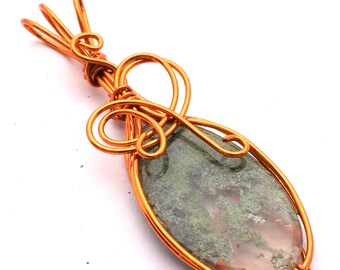 A One Quality Medium size Green Moss Agate Coper Pendant Copper Wire Wrapped Gemstone Pendant Copper Designer Pendant Gift For Her Mother RR