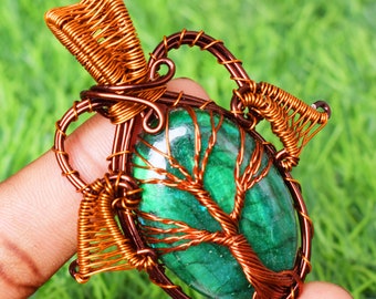 Tree Of Life Multi Melachite, Gemstone Pendant  Wire Wrapped Gemstone Pendant Copper Designer Jewelr Gift For Her Handmade Wire Jewelr Wj5