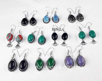 Wholesale Lots !! Multi Malachite & Mix Gemstone Sterling Silver Plated Earring, Handmade Earrings, Traditional Jewelry 5 To 200 pair