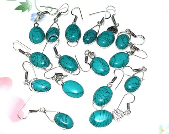 Natural Turquoise  Earring Silver Plated Brass Wholesale Lot,  Shape & Size Earring, Handmade Turquoise Natural Jewellery