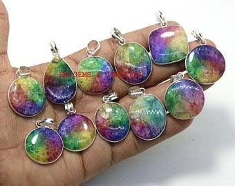 Rainbow Solar Quartz Necklace Silver Plated Brass Pendant, Wholesale Lot, Mix Shape & Size Rainbow Quartz Jewelry