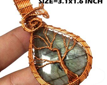 Tree Of Life Labradorite Gemstone Pendant Copper Wire Wrapped Gemstone Pendant Copper Designer Jewelry Gift For Her Handmade Wire Jewelry