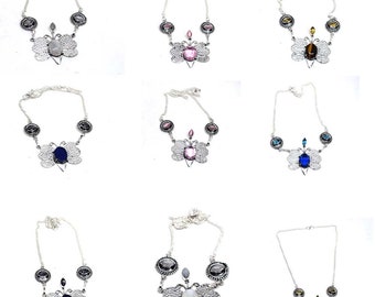 Moon Stone, Topaz mix Gemstone Natural Mix Pendant Silver Plated Pendant Necklace, Wholesale Lot,Handmade Pendant, Women Jewelry