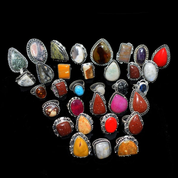 Wholesale Lot !! Multi Gemstone Ring, Multi Color Ring, Silver Plated Ring, Handmade Ring, Adjustable Ring, Personalized Ring, Women Jewelry