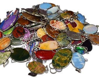 Sunstone Mix Gemstone Pendant Necklace, Silver Plated Brass Pendant, Wholesale Lot, Mix Shape & Size Quartz Pendant, Handmade Jewelry