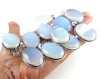 Opalite Gemstone Pendant Necklace, Silver Plated Brass Pendant, Wholesale Lot, Mix Shape & Size Natural Opalite Pendant, Handmade Jewelry