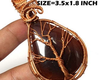 Arbre de vie Pendentif en pierre précieuse en agate du Montana, fil de cuivre, pendentif en pierre précieuse enroulé en cuivre, bijoux de créateur, cadeau pour elle, bijoux en fil de fer faits main