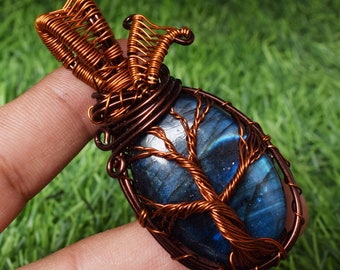 Tree Of Life Labradorite Gemstone Pendant  Wire Wrapped Gemstone Pendant Copper Designer Jewelry Gift For Her Handmade Wire Jewelr WD3