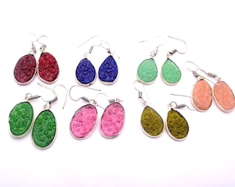 Multi-Color Moldavite & Mix Gemstone Earring, Silver Plated Earring, Wholesale Lot, Antique Earring, Women Jewelry, Party Wear Earring gift
