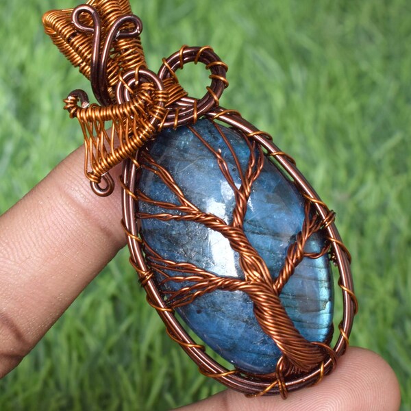 Tree Of Life Labradorite Gemstone Pendant  Wire Wrapped Gemstone Pendant Copper Designer Jewelry Gift For Her Handmade Wire Jewelr Wj1