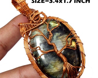 Tree Of Life Labradorite Gemstone Pendant Copper Wire Wrapped Gemstone Pendant Copper Designer Jewelry Gift For Her Handmade Wire Jewelry