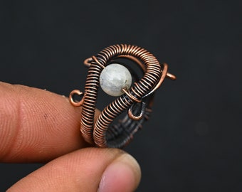 A One Quality OF Moonstone Gemstone Ring, Copper Wire Wrapped Ring, Handmade Ring, Best Price Designer Ring, Women Jewelry Gift For Her,