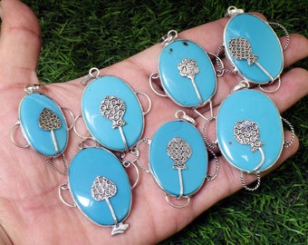 Natural Blue Turquoise Gemstone Pendant Silver Plated Pendants* Necklace Pendants* Natural Turquoise Pendants* Wholesale Mix Shape Pendants.