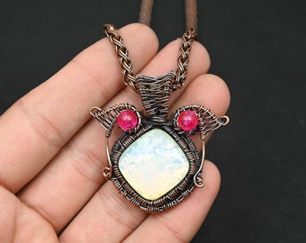 Pendentif opale australienne avec pierres précieuses, fil de cuivre emballé pendentif, cuivre opale, bijoux de créateur, cadeau pour femme, cadeau pour elle