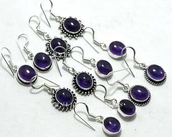 Amethyst Earring Silver Plated Brass Gold, Wholesale Lot, Mix Shape & Size Earring Amethyst Natural Jewelry