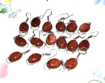 Natural Sun Stone Earring Silver Plated Brass Wholesale Lot,  Shape & Size Earring, Handmade Sun Stone Natural Jewellery