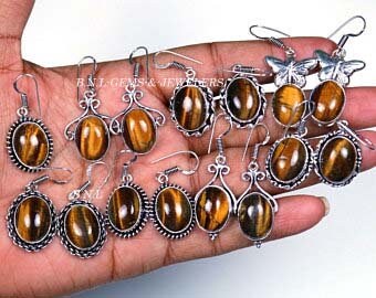 Tiger Eye Earring Silver Plated Brass Gold, Wholesale Lot, Mix Shape & Size Earring,Handmade Tiger Eye Natural Jewelry