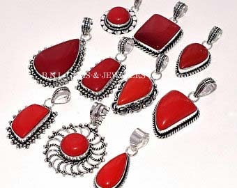 Red Onyx Pendant Necklace Silver Plated Brass Pendant, Wholesale Lot, Mix Shape & Size  Pendant Jewelry