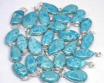 Blue Larimar Gemstone Pendant Silver Plated Brass Pendant, Wholesale Lot, Mix Shape & Size Larimar Pendant, Handmade Jewelry Party Wear Gift