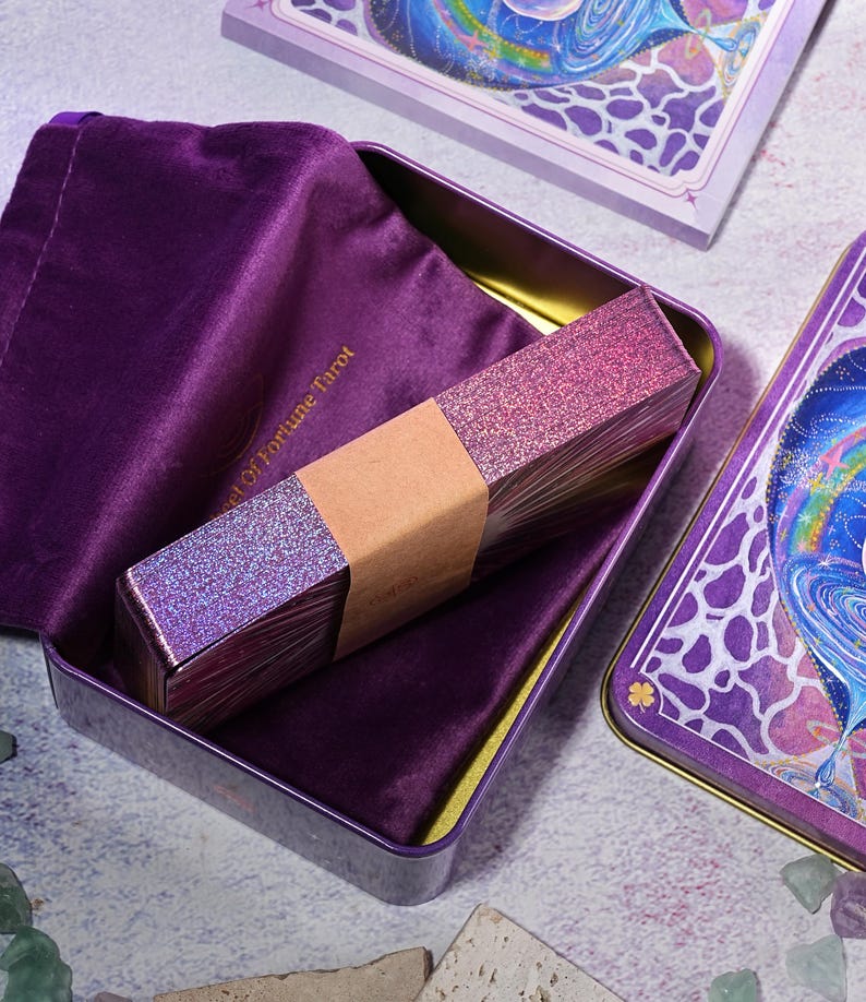 Begränsad upplaga: Cherry Dreamwoven Lenormand-kortlek – Deluxe och Mini, rosa lila kanter (digital guidebok) Deluxe -Purple fine