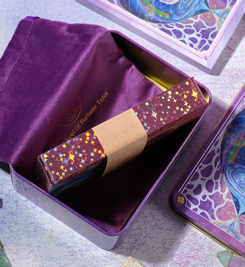 Begränsad upplaga: Cherry Dreamwoven Lenormand-kortlek – Deluxe och Mini, rosa lila kanter (digital guidebok) Deluxe -Pink star