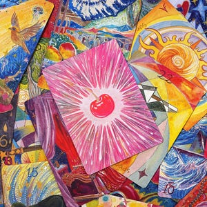 Begränsad upplaga: Cherry Dreamwoven Lenormand-kortlek – Deluxe och Mini, rosa lila kanter (digital guidebok) bild 4