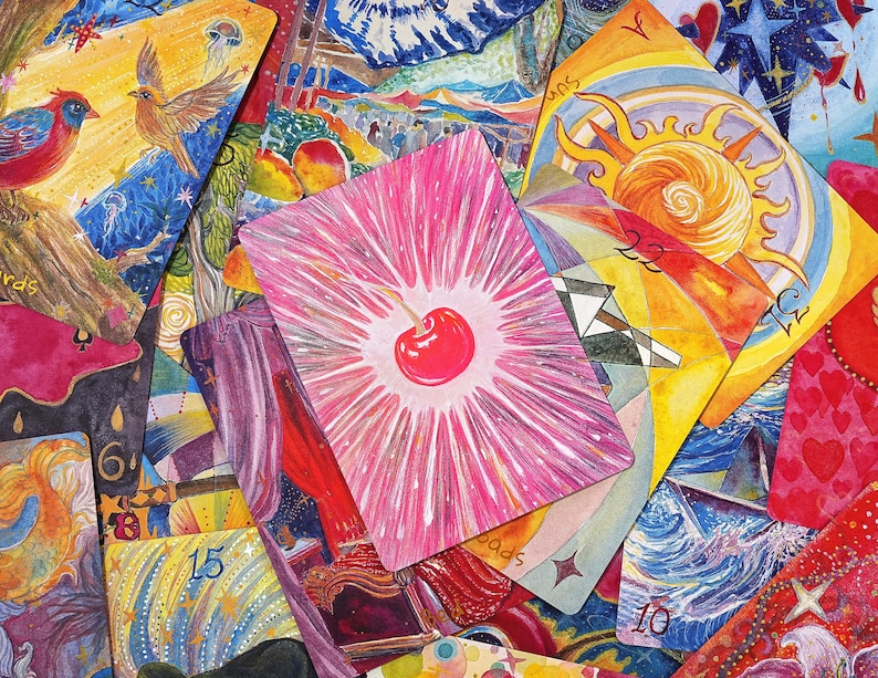 Begränsad upplaga: Cherry Dreamwoven Lenormand-kortlek – Deluxe och Mini, rosa lila kanter (digital guidebok) bild 4