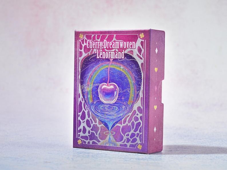 Begränsad upplaga: Cherry Dreamwoven Lenormand-kortlek – Deluxe och Mini, rosa lila kanter (digital guidebok) Mini-Purple Edges
