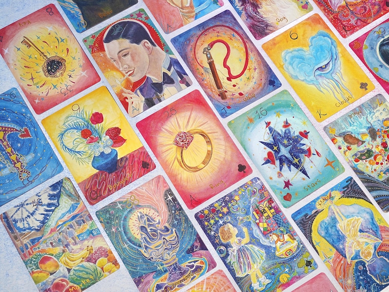 Begränsad upplaga: Cherry Dreamwoven Lenormand-kortlek – Deluxe och Mini, rosa lila kanter (digital guidebok) bild 7