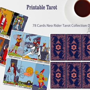 DIGITAL Printable The Neo Rider Tarot Collection 78 Rider Waite Tarot Cards -Full Color High-Resolution Instant Digital Download Beginner