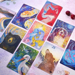 Begränsad upplaga: Cherry Dreamwoven Lenormand-kortlek – Deluxe och Mini, rosa lila kanter (digital guidebok) bild 2
