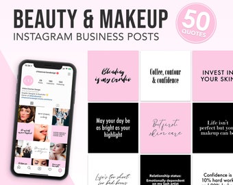 50 Beauty & Makeup Instagram Business Posts, Social Media Posts, Makeup Posts for Instagram, Instagram Template, Beauty Quotes, Makeup Quote