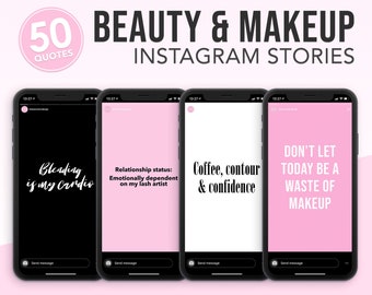 50 Beauty & Makeup Instagram Story Posts, Social Media Posts, Makeup Quote for Instagram, Instagram Template, Beauty Quotes, Makeup Quote