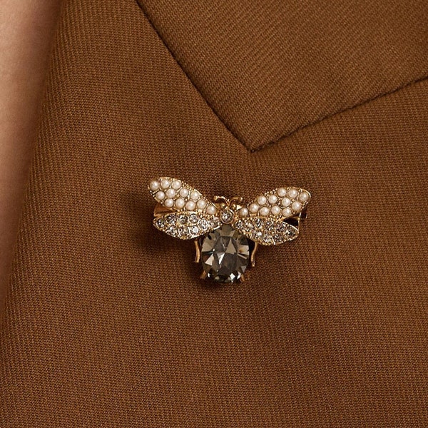 Broche de abeja real / Broche de insectos de abeja abejorro perla / Broche de estilo vintage / Accesorio de moda / Regalos de abejas / Pin elegante sofisticado