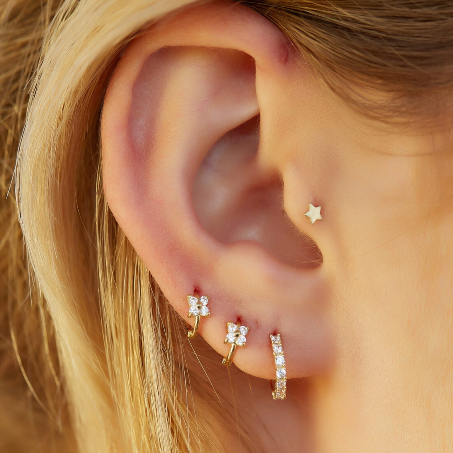 Tiny Flower Huggie Hoop 6mm Hoop Tragus Hoop Rook Hoop Etsy UK