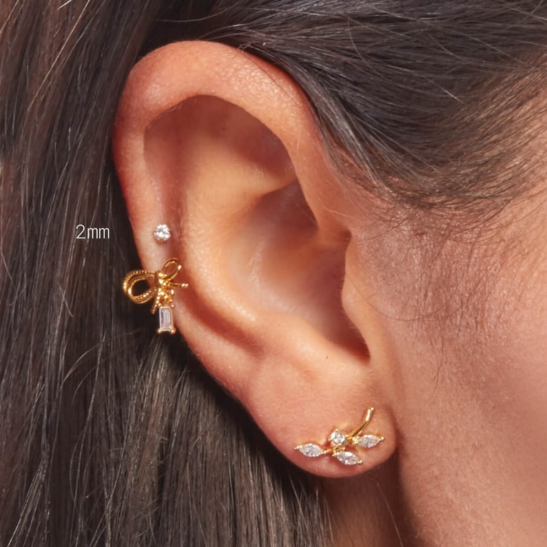 14K Gold Studs Tiny Earrings Second Hole Earrings Etsy