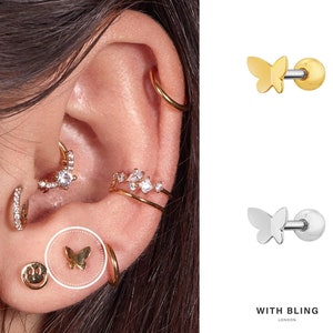 Butterfly Stud Earring, Piercing Style Earring Titanium, Hypoallergenic Barbell, Externally Threaded Piercing, Butterfly Earring