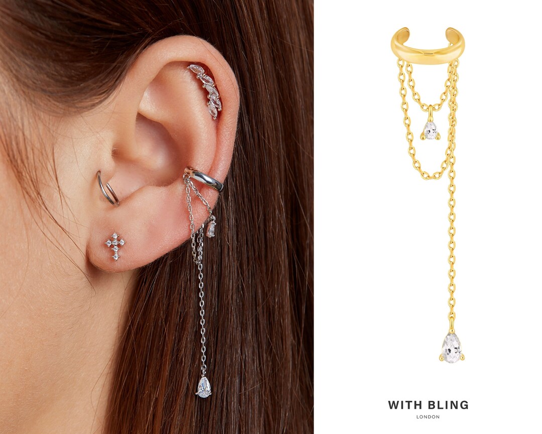 Long Drape Chain Cuff for Left Ear No Piercings Required Etsy UK