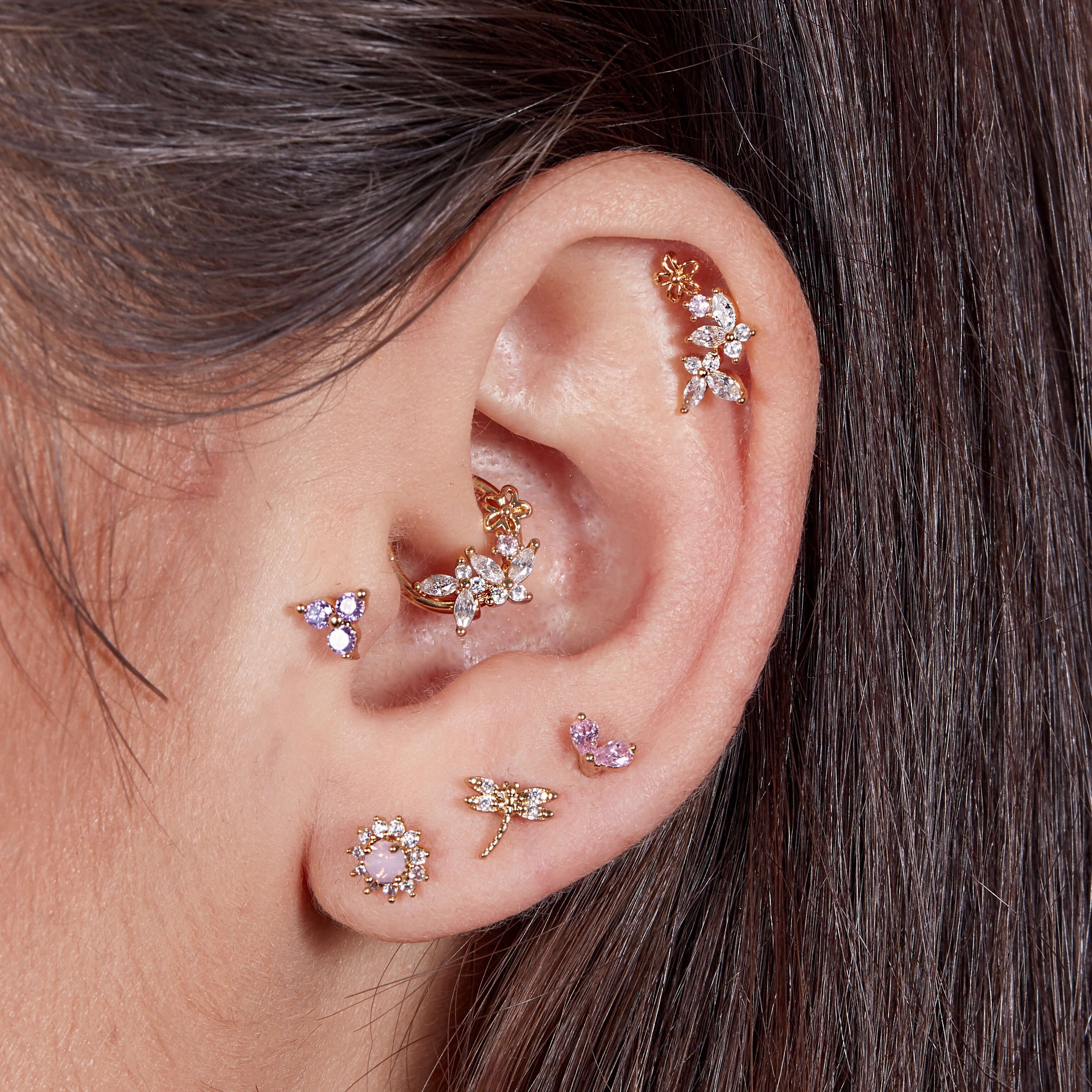 Butterfly Crawler Earring, Titanium Post Barbell Earring, Labret Earring, Curved Barbell Earring, Helix Piercing, Conch Piercing, Tragus