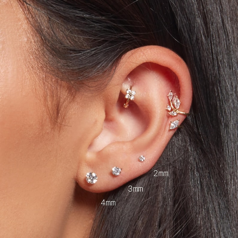 14K Gold Studs Tiny Earrings Second Hole Earrings Etsy