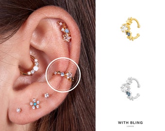 Blue CZ Star Ear Cuff, No Piercings Required, Wrap Earrings, Fake Piercing, Fake Earring, Gold Ear Cuff, Silver Ear Cuff