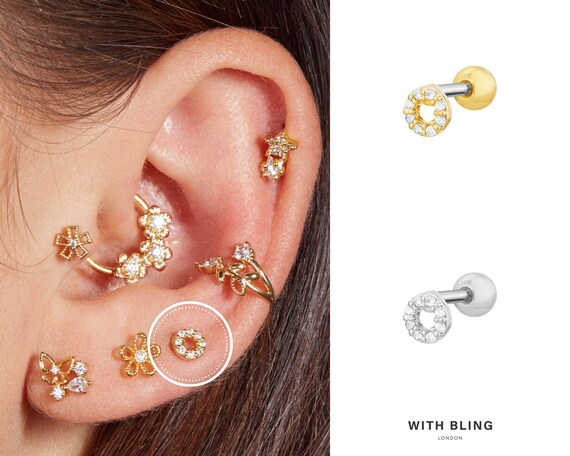 Tiny White Circle Piercing Titanium Post Cartilage Piercing