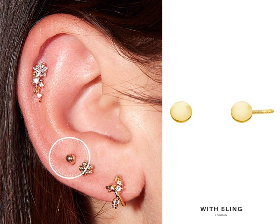 14kt Gold Ball Stud Earring | Simple Post Earring Artisan Handmade – Hanni  Gallery