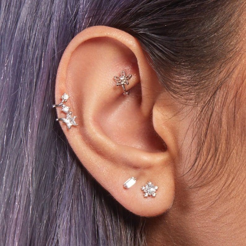 Starburst Earring Star Piercing Celestial Piercing Screw Etsy