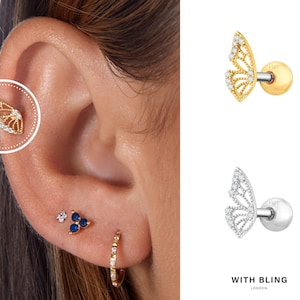 Wing Piercing (Right) Titanium Post Barbell Earring, Labret Earring, Curved Barbell Earring, Helix Piercing, Conch Piercing, Tragus Piercing