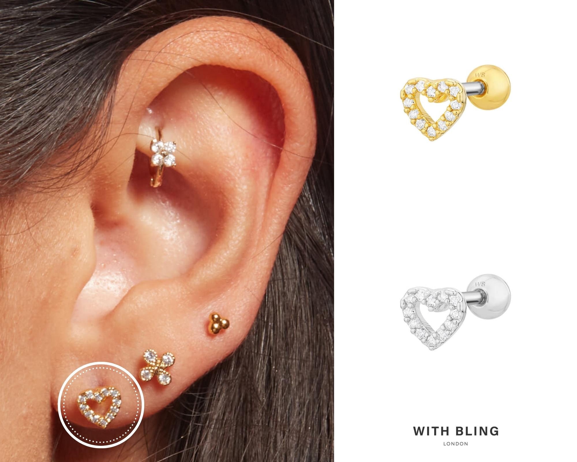 Forward helix outlet heart earring