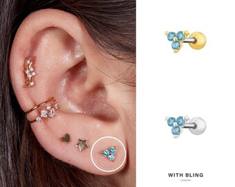 Blue Titanium Post Barbell Earring, Labret Earring, Curved Barbell Earring, Helix Piercing, Conch Piercing, Tragus Piercing, Rook Piercing