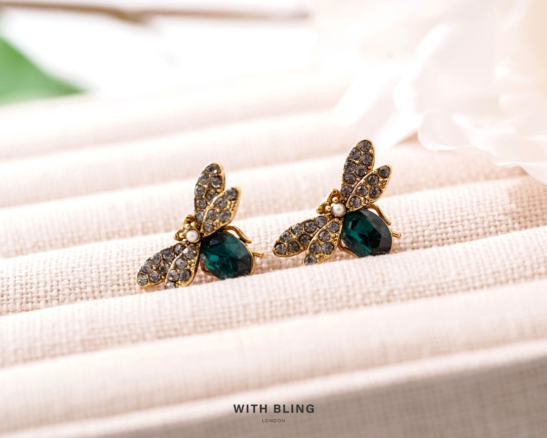 The Big Green Bee Earrings in Gold (Pierced)